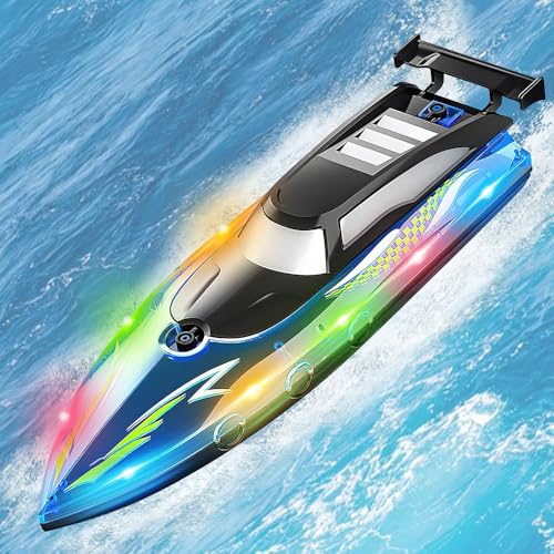 Dhqkqg Ferngesteuertes Boot, Rc Boot, Speedboot Ferngesteuert,Speedboot Poolspielzeug, Boot Ferngesteuert, Rc Boot Mit Led-Licht, 2,4-GHz Rennboote, Rc Boot Ferngesteuert für Meere, Pools und Seen von Dhqkqg