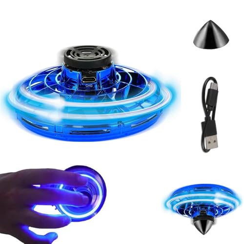 Dhqkqg Flying Spinner, Fliegender Ball mit LED-Leuchten und 360°Rotierenden,Fidget Spiner Fliegendes Spielzeug, Magic Hover UFO Mini Drohne, Fliegender Bumerang für Erwachsene und Kinder (Blau) von Dhqkqg