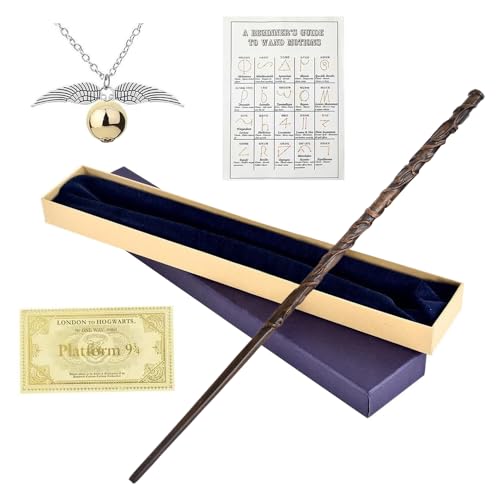 Dhqkqg Hermine Zauberstab,38CM Zauberstab Hermine Granger,Zauberstab aus Harz mit Zauberspruch-Karte,Halskette und Stationsticket,Zauberstäbe für Spielzeug Cosplay,Zauberstab mit Exquisite Geschenkbox von Dhqkqg