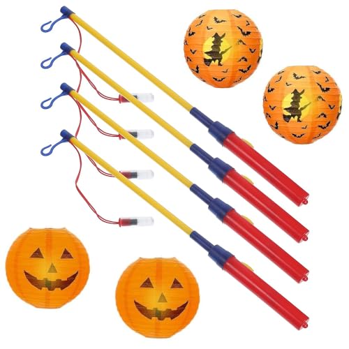 Dhqkqg Halloween Laterne 4 Stück, Laternenstab Kinder LED, Halloween Faltbare Papierlaternen, Halloween Kürbis Laterne, Pumpkin Lantern Decoration für Sankt Martin Party, Halloween Party von Dhqkqg