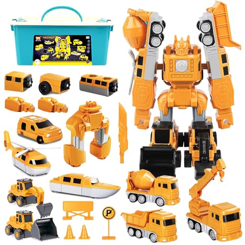 Dhqkqg 35pcs Magnetische Transform Spielzeug für Kinder, Verformung Roboter Baustellenfahrzeuge, Auto Spielzeugset mit Aufbewahrungsbox, Kombinierte Roboter Kinder Spielzeug for Boys Kids von Dhqkqg