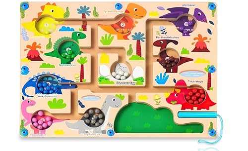 Dhqkqg Magnetspiel Labyrinth Spielzeug, Holzspielzeug Zahlen Farben Lernen Sortierspiel Dinosaurier Magnetspiel für Kinder Montessori Spielzeug ab 3-6 Jahre Geburtstagsgeschenke für Jungen Mäd chen von Dhqkqg