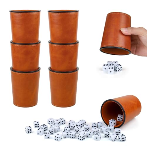 Dhqkqg WüRfelbecher Leder, 6 WüRfelbecher Leder Und 36 WüRfeln, WüRfel Set aus PU Leder, Reisespiele FüR Erwachsene, WüRfelspiel FüR Unterhaltungsspiele, Bar, Puzzles, SpielzubehöR, Braun von Dhqkqg