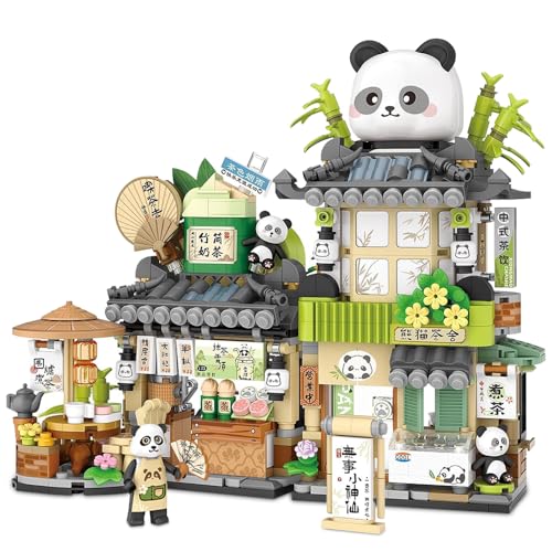 Dhqkqg Panda Haus Mini Bausteine, City Tea House Building Blocks Set, Aufklappbare Panda Construction Tea Shop Building Toys, Klemmbausteine Haus Toy Gift, Izakaya Shop Mini Bausteine, von Dhqkqg