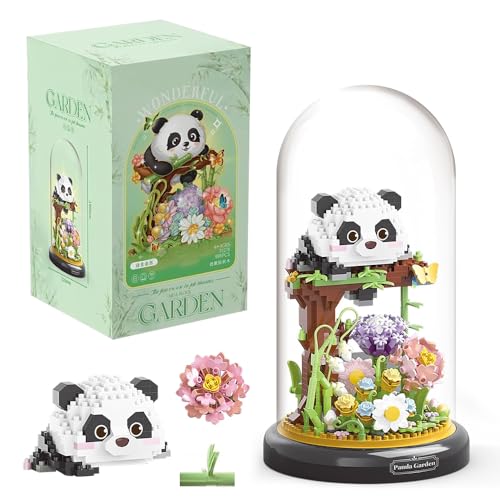 Dhqkqg Panda Mini Bausteine, Panda Klemmbausteine Mini Bausteine, Panda Bausteine Bausatz mit Blumen, Mini Bausteine Panda mit Staubschutzhülle, Geschenk für Erwachsene, Kinder, Home Decors (1278) von Dhqkqg