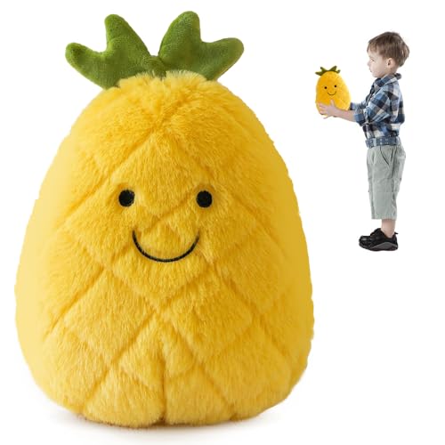 Dhqkqg Plüschtier, Obst Plüschtier, Kuscheltier Flauschig, Kissen Puppe Wurfkissen, Plüschtier Obst Melone, Kawaii Plüschkissen Spielzeug Geschenk für Kinder Mädchen Jungen (25 cm, Ananas) r von Dhqkqg