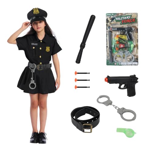 Dhqkqg Polizei Kostüm Kinder,Polizei Kostüm Mädchen,Polizeikostüm Kinder,Mit Handschellen,Mädchen Polizei Kostüm,Kostüm Polizei kinder für Rollenspiel,Karneval Cosplay,Mottopartys,L Größe,8-10 Jahre von Dhqkqg