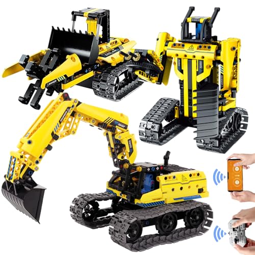 Dhqkqg Technik Ferngesteuert Bauspielzeug FüR Kinder, 3 In 1 Ferngesteuertes Technik Auto Bauspielzeug Set, Bulldozer, Kipplaster, Raupenfahrzeug für Kinder Jungen ab 6 7 8 9 10 11 12+ Jahren von Dhqkqg