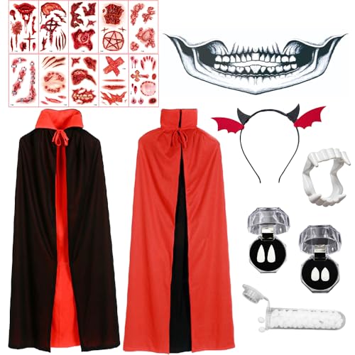 Dhqkqg Vampir Umhang Kinder, Halloween Kostüm Kinder, Vampir Kostüm Kinder, Vampir Umhang mit Kapuze Schwarz Rot, Cosplay für Halloween Masquerade Party, Kostüm Kinder Vampir für Jungen Mädchen(140cm) von Dhqkqg