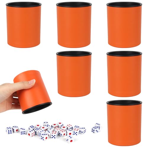 Dhqkqg Würfelbecher Leder,Profi Kniffelbecher Leder Würfelbecher Schocken Set,Exquisites Handgefühl,Packung mit 6 Würfelbechern aus schwarzem PU-Leder mit 36 Würfeln für Bar-Party/Brettspiele von Dhqkqg