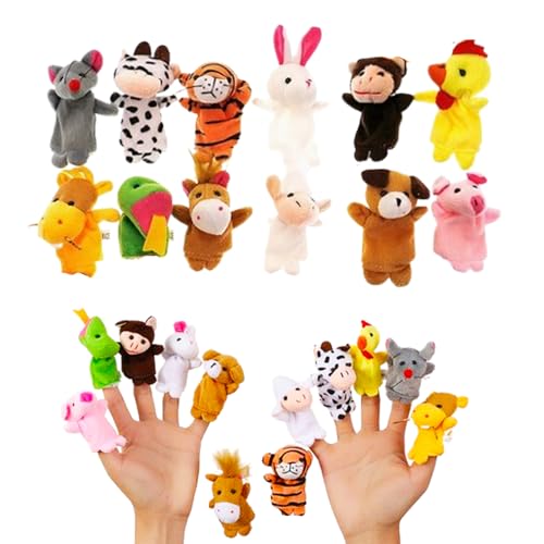 Fingerpuppen Baby,Fingerpuppen für Kinder,Fingerpuppen,Cartoon kleine Handpuppe Spielzeug,Mini Plüsch Tier Fingerpuppen für Geburtstag Kinder Party Taufe Babyparty Mitbringsel Geschenk(12 Stück von DiBaiHuiHomer