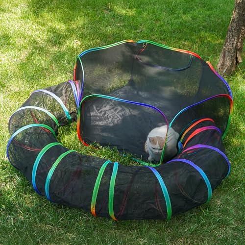 DiDiBirDi 2 in 1 Katzentunnel und Gehege im Freien,Outdoor Gehäuse Portable Cage für Katzen,Geschlossener Laufstall Tunnel Spielplatz für Cat Run,Kleine Hunde, Kaninchen und andere kleine Tiere, Einsc von DiDiBirDi