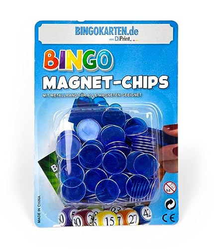 DiPrint 100 Bingo Magnet-Chips mit Metallrand (Blau) von DiPrint