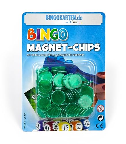 DiPrint 100 Bingo Magnet-Chips mit Metallrand (Grün) von DiPrint