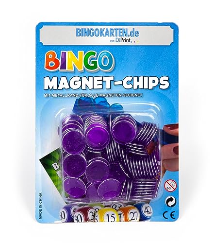 DiPrint 100 Bingo Magnet-Chips mit Metallrand (Lila) von DiPrint