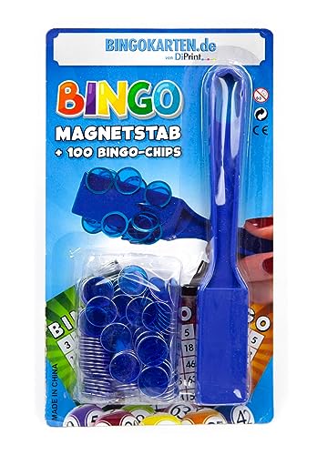 DiPrint Bingo Magnetstab mit 100 Bingo-Chips (blau) - Verbesserte Ausführung - von DiPrint