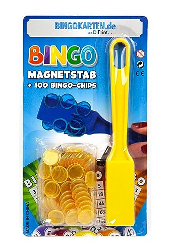 DiPrint Bingo Magnetstab mit 100 Bingo-Chips (gelb) - Verbesserte Ausführung - von DiPrint