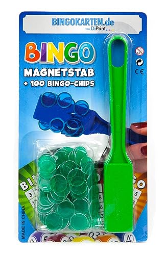 DiPrint Bingo Magnetstab mit 100 Bingo-Chips (Gruen) - Verbesserte Ausführung - von DiPrint