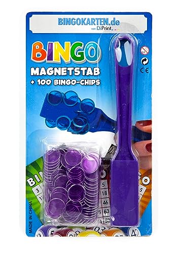 DiPrint Bingo Magnetstab mit 100 Bingo-Chips (lila) - Verbesserte Ausführung - von DiPrint