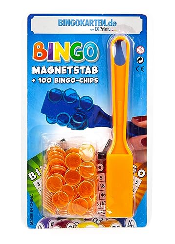 DiPrint Bingo Magnetstab mit 100 Bingo-Chips (orange) - Verbesserte Ausführung - von DiPrint