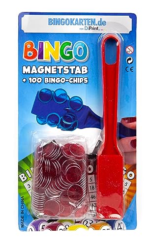 DiPrint Bingo Magnetstab mit 100 Bingo-Chips (rot) - Verbesserte Ausführung - von DiPrint