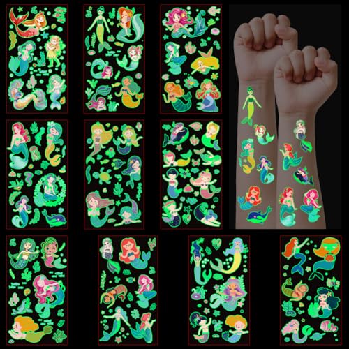 DiULi Leucht Kindertattoos, 10 Blätter Tattoo Kinder Leuchte Meerjungfrau Tattoosmädchen, Sticker Set Kindergeburtstag Mitgebsel Festival Party Deko DiULi Leucht Kindertattoos, 10 Blätter Tattoo Kinder Leuchte Meerjungfrau Tattoosmädchen, Sticker Set Kindergeburtstag Mitgebsel Festival Party Deko von DiULi