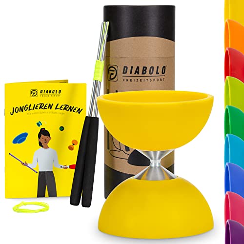 Diabolo Freizeitsport Jonglier-Set Basic (gelb) - Diabolo mit Aluminium-Handsticks, Ersatzschnur, Anleitung. Perfekt für Kinder, Einsteiger & Anfänger von Diabolo Freizeitsport