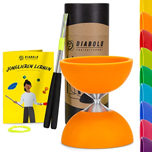 Diabolo Freizeitsport Jonglier-Set Basic (orange) - Diabolo mit Aluminium-Handsticks, Ersatzschnur, Anleitung. Perfekt für Kinder, Einsteiger & Anfänger von Diabolo Freizeitsport