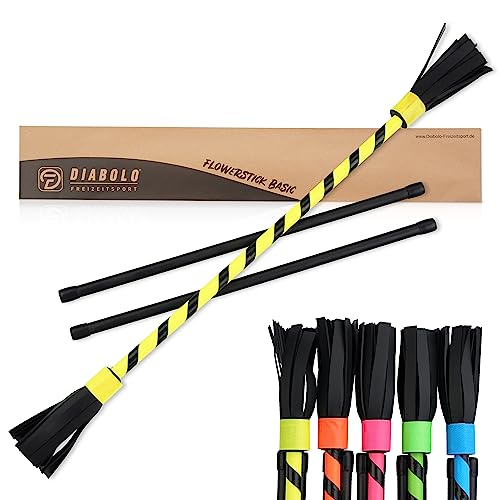 Diabolo Freizeitsport Flowerstick Basic (gelb) - UV reaktiver Flower Stick mit Zwei Glasfaser Handstäben, Hingucker auf Festivals, ideal für Anfänger, leicht zu kontrollieren von Diabolo Freizeitsport