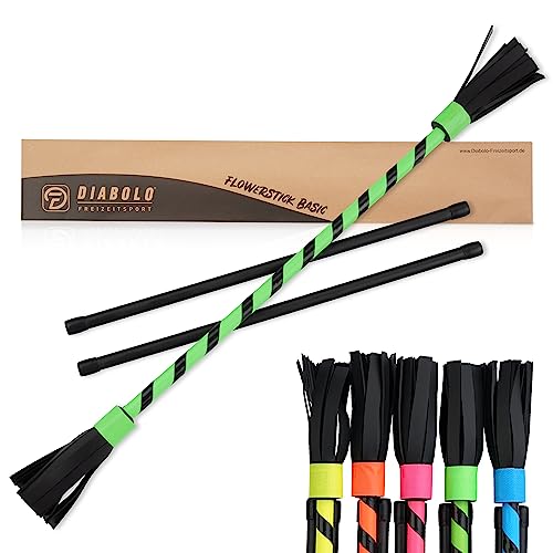 Diabolo Freizeitsport Flowerstick Basic (grün) - UV reaktiver Flower Stick mit Zwei Glasfaser Handstäben, Hingucker auf Festivals, ideal für Anfänger von Diabolo Freizeitsport