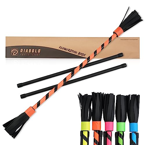 Diabolo Freizeitsport Flowerstick Basic (orange) - UV reaktiver Flower Stick mit 2 Glasfaser Handstäben, Hingucker auf Festivals, ideal für Anfänger von Diabolo Freizeitsport