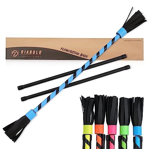 Diabolo Freizeitsport Flowerstick Basic (türkis) - UV reaktiver Flower Stick mit Zwei Glasfaser Handstäben, Hingucker auf Festivals, für Anfänger von Diabolo Freizeitsport