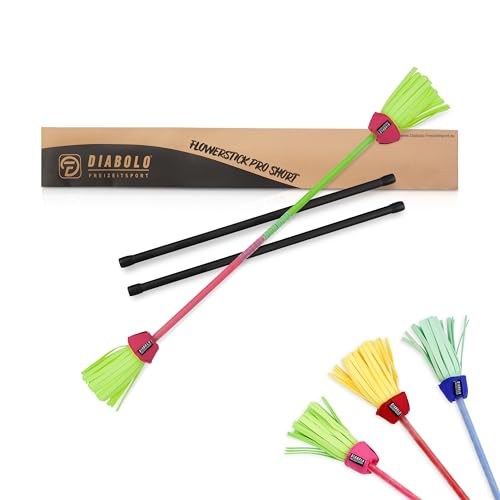 Diabolo Freizeitsport Flowerstick Pro Short (grün-pink) - kurzer Flowerstick aus Fiberglas mit 2 Handstäben, UV reaktiv, für Fortgeschrittene & Profis von Diabolo Freizeitsport