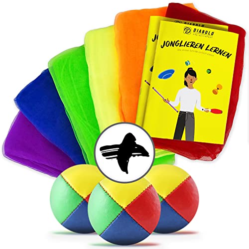 Diabolo Freizeitsport ideales Jonglierset für Anfänger - 3 Profi Jonglierbälle, 6 Bunte Jongliertücher & Anleitung - für Kinder und Erwachsene von Diabolo Freizeitsport