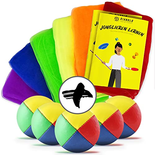 Diabolo Freizeitsport Ideales Jonglierset für Anfänger - 5 Profi Jonglierbälle, 6 Bunte Jongliertücher & hilfreiche Anleitung - Perfekt zum Start in die Jonglage für Kinder und Erwachsene von Diabolo Freizeitsport