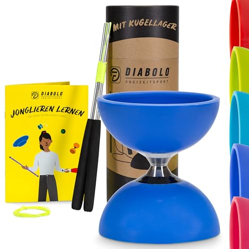 Diabolo Freizeitsport Jonglier-Set Pro mit kugelgelagertem Diabolo (blau), Handsticks aus Aluminium, Ersatzschnur (160cm) und Gedruckter Anleitung von Diabolo Freizeitsport