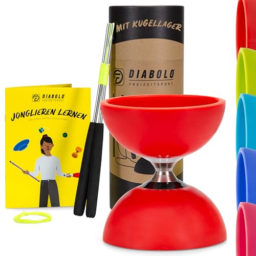 Diabolo Freizeitsport Jonglier-Set Pro mit kugelgelagertem Diabolo (rot), Handsticks aus Aluminium, Ersatzschnur & Anleitung - mit Geschenkverpackung von Diabolo Freizeitsport