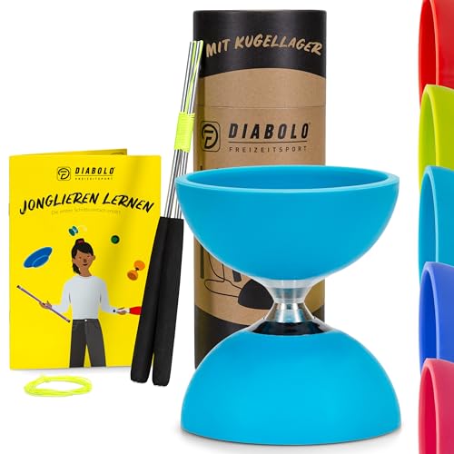 Diabolo Freizeitsport Jonglier-Set Pro mit kugelgelagertem Diabolo (türkis), Handsticks aus Aluminium, Ersatzschnur (160cm) und Gedruckter Anleitung - mit Geschenkverpackung ideal zum Verschenken von Diabolo Freizeitsport