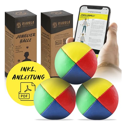 Diabolo Freizeitsport Jonglierbälle 3er Set, 62mm Jonglierball mit nachhaltiger Vogelhirse, wasserabweisendes Kunstleder, ideal für Kinder & Anfänger von Diabolo Freizeitsport