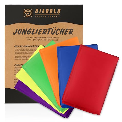 Diabolo Freizeitsport Jongliertücher 60x60cm (6er Set) - Bunte Chiffontücher für Tanz, Gymnastik, Rythmik - Seidentuch für Pekip, Tanztuch, Sensorik von Diabolo Freizeitsport