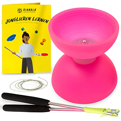 Diabolo-Set mit Comet Diabolo (neon-pink) & Handsticks aus Aluminium, Henrys Ersatzschnur, Anleitung - Einsteiger-Set & Geschenk für Kinder von Diabolo Freizeitsport