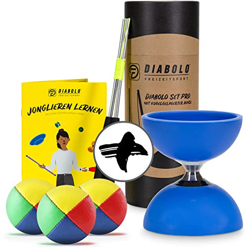 Profi Diabolo-Jonglierset - hochwertiges Diabolo mit Kugellager in blau inkl. Aluminium Sticks, langlebiger Schnur & 3 Jonglierbällen - ideal für Anfänger & Profis von Diabolo Freizeitsport