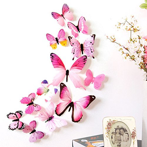 3D DIY Wandaufkleber Kühlschrank Magnet Wohnkultur Schmetterling Aufkleber Schmetterling Wandtattoos, abnehmbare Wandaufkleber Aufkleber für Wohnaccessoires Kinderzimmer Schlafzimmer (Rosa) von Diadia_Home