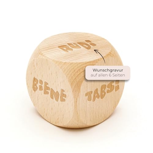 Diamandi Entscheidungswürfel aus Holz - 3cm - personalisiert mit individueller Textgravur auf 6 Seiten - Entscheidungen zukünftig spielerisch treffen - Junggesellenabschied, Haushalt, Datenight, Büro von Diamandi