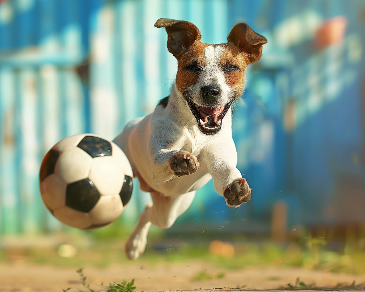 Hund spielt mit Fußball von Diamond Painter