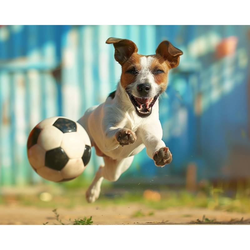 Hund spielt mit Fußball von Diamond Painter