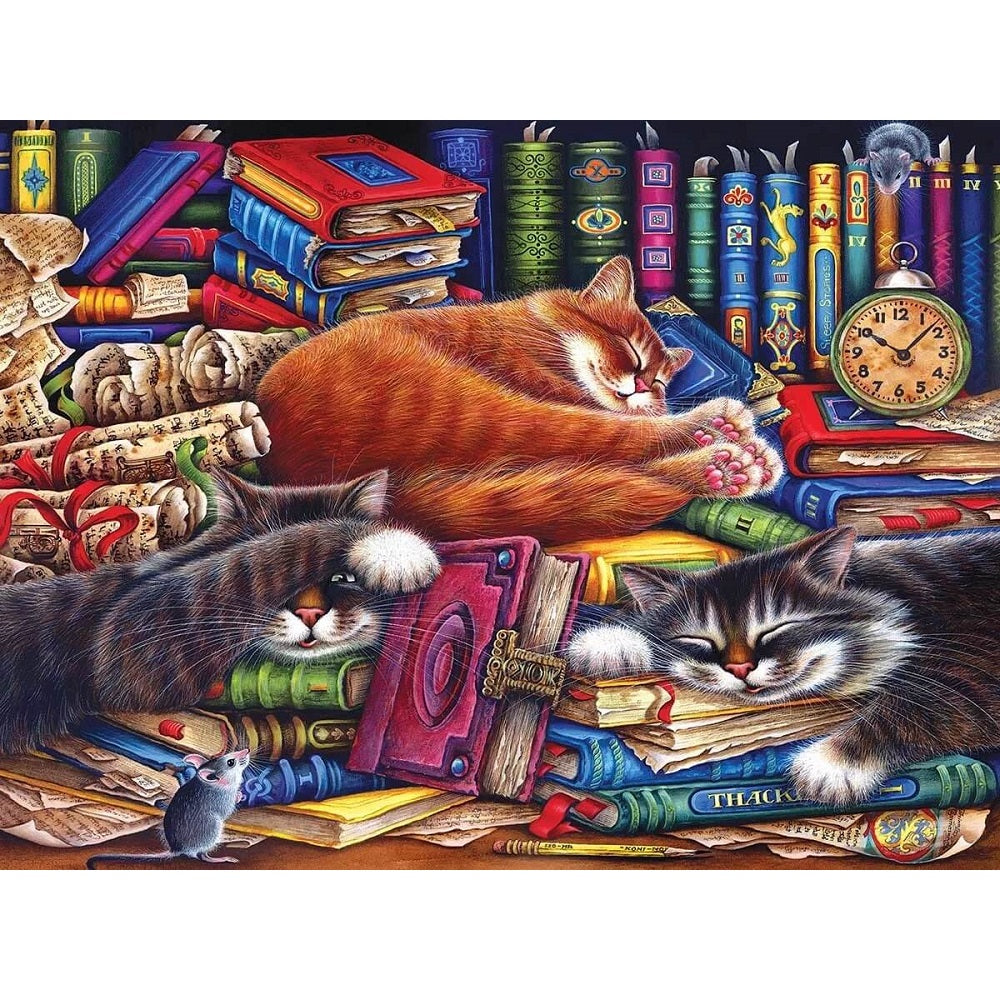 Katzen auf Büchern von Diamond Painter