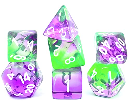 Dice4friends 09158 - Würfelset Transparent: Violet Evergreen (7) von Dice4friends