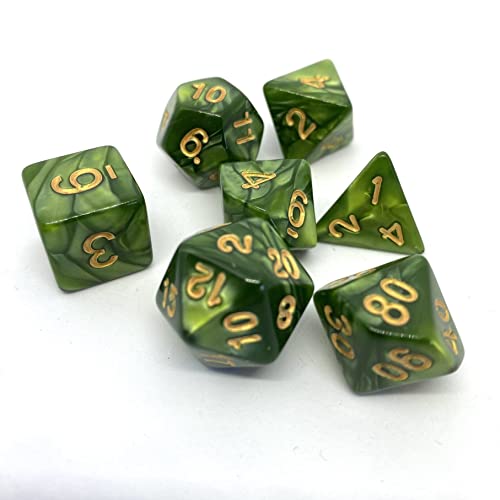 Dice4friends 86082 - Würfelset Pearl: Moosgreen/Gold (7) von Dice4friends