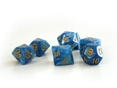 Dice4friends 86083 - Würfelset Pearl: Azur/Gold (7) von Dice4friends